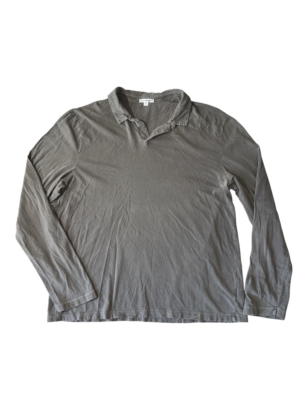 James Perse men 5 2XL XXL light grey solid cotton long sleeve Johnny collar polo